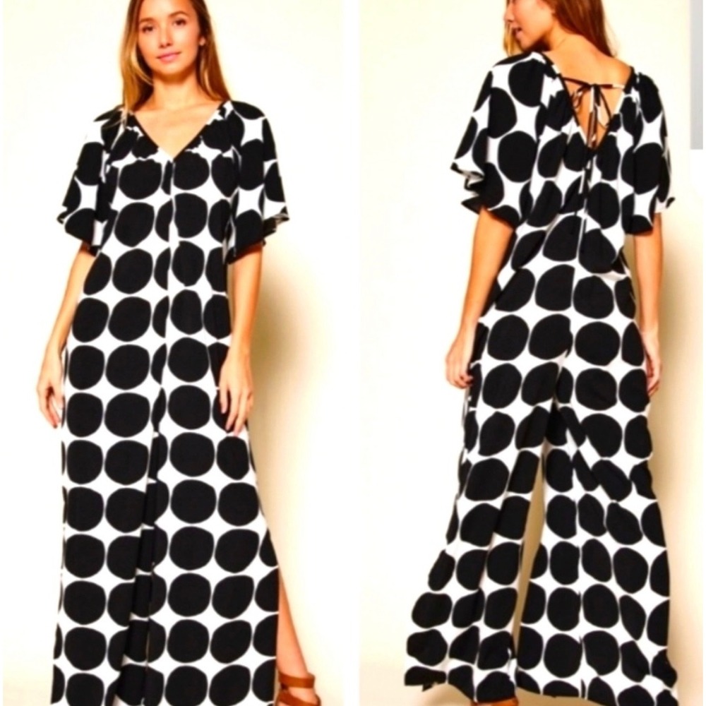 Ces Femme Polka Dot Jumpsuit Short Sleeve Split Leg Oversized Women's Small Cute